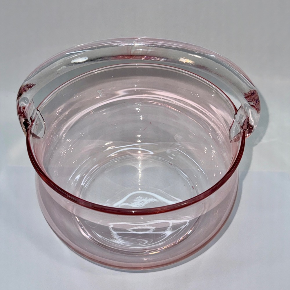 Blush Pink Hand Blown Crystal Glass Basket Vase, Tea Serving Bowl, Cottagecore - Picture 6 of 14